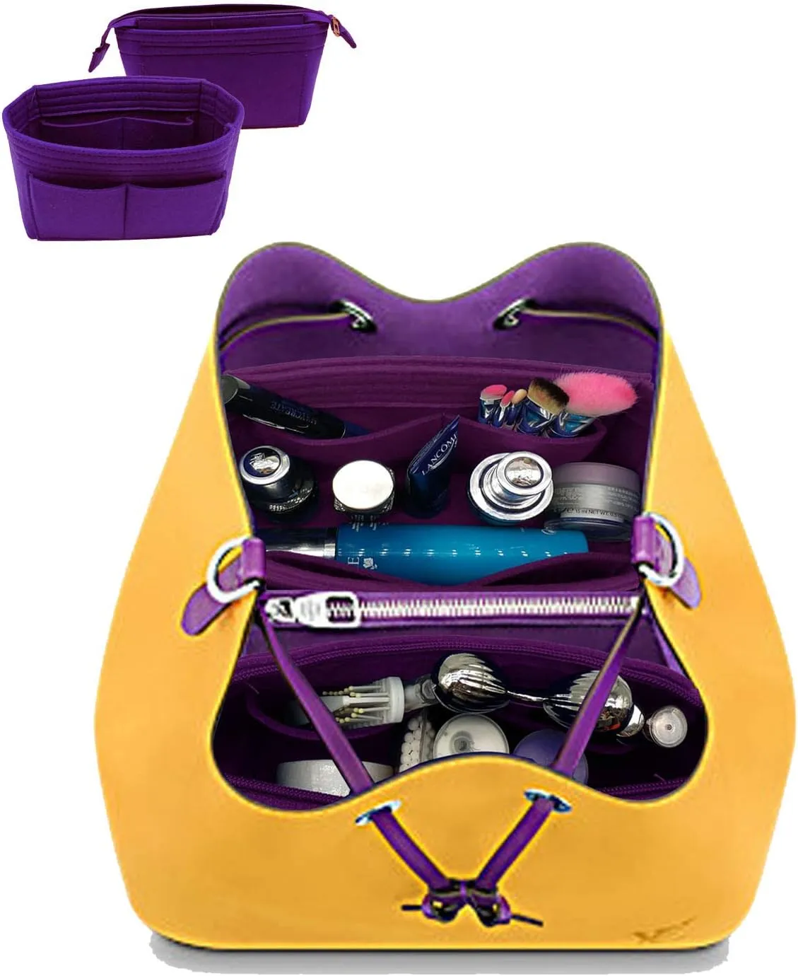 LEXSION Organizer,Bag Organizer,Insert purse organizer with 2 packs in one set fit NeoNoe Noé Series perfectly Purple