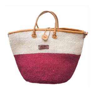Life’s Horizon Handwoven Economical Sisal Tote Bag, Market Grocery Shopping Bags with Leather Strap Handles and Button Closure, Summer Beach Basket Handbag, Large Straw Shoulder Purse for Women