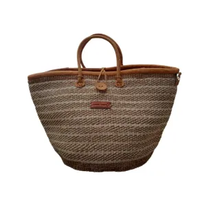 Life’s Path Handwoven Economical Sisal Tote Bag, Market Grocery Shopping Bags with Leather Strap Handles and Button Closure, Summer Beach Basket Handbag, Large Straw Shoulder Purse for Women