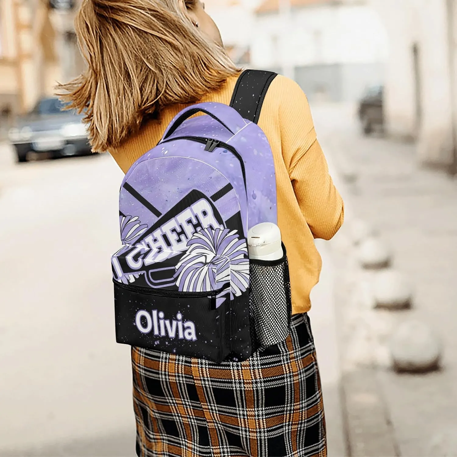 Light Purple Cheer Personalized Name Waterproof Unisex Backpack for Women Men Daily Bag