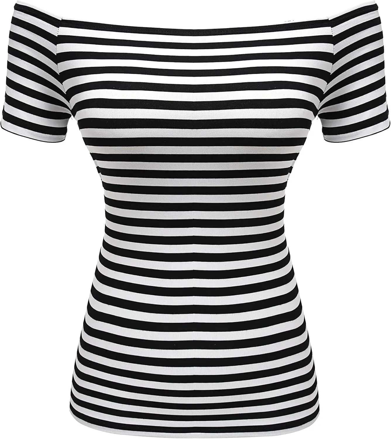 LilyCoco Striped Off The Shoulder Tops for Women Short Sleeve Sexy Fitted Pirate Shirt