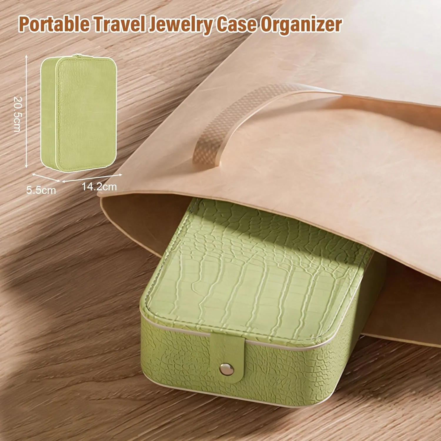 LiveGo 3-Color LED Travel Jewelry Case and Makeup Bag with Mirror, Dust-Proof Jewelry Box, 10 Sealed Jewelry Bags - Compact Cosmetic Mirror Case for Women Girls Travel Essentials (Green, L)