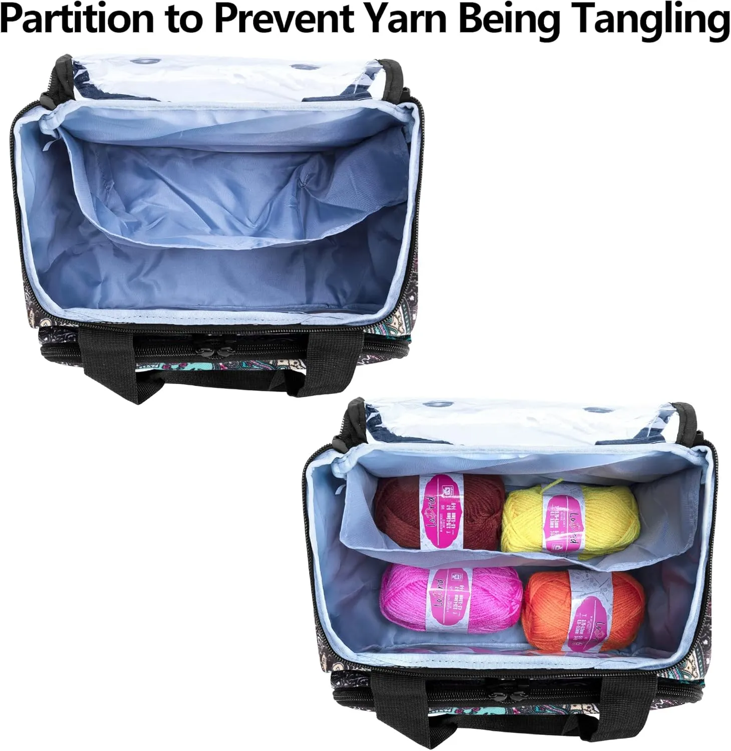 LoDrid Small Yarn Storage Bag with 2 Grommets, Portable Knitting Tote for Knitting Kit & Crochet Accessories, Yarn Project Organizer for Knitting Supplies Set for Adults, Totem (Bag Only)