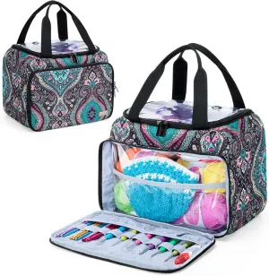 LoDrid Small Yarn Storage Bag with 2 Grommets, Portable Knitting Tote for Knitting Kit & Crochet Accessories, Yarn Project Organizer for Knitting Supplies Set for Adults, Totem (Bag Only)