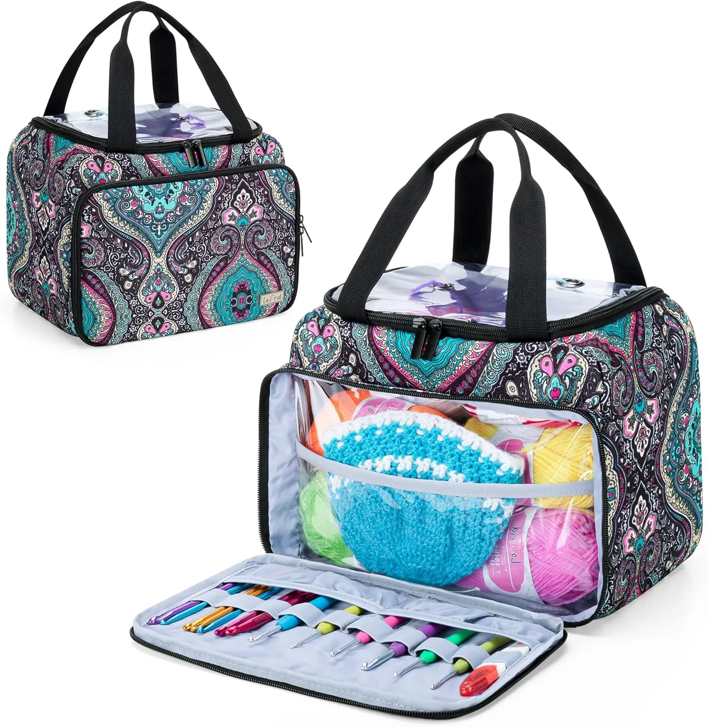LoDrid Small Yarn Storage Bag with 2 Grommets, Portable Knitting Tote for Knitting Kit & Crochet Accessories, Yarn Project Organizer for Knitting Supplies Set for Adults, Totem (Bag Only)