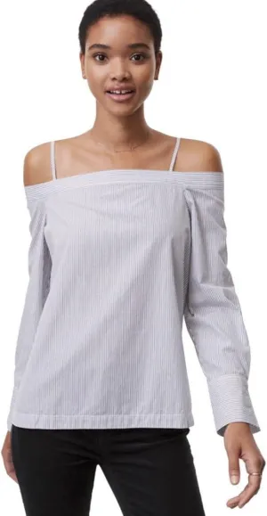 Loft Women's Blue Striped Cold Shoulder Poplin Blouse