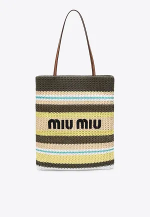 Logo Knitted Raffia Tote Bag