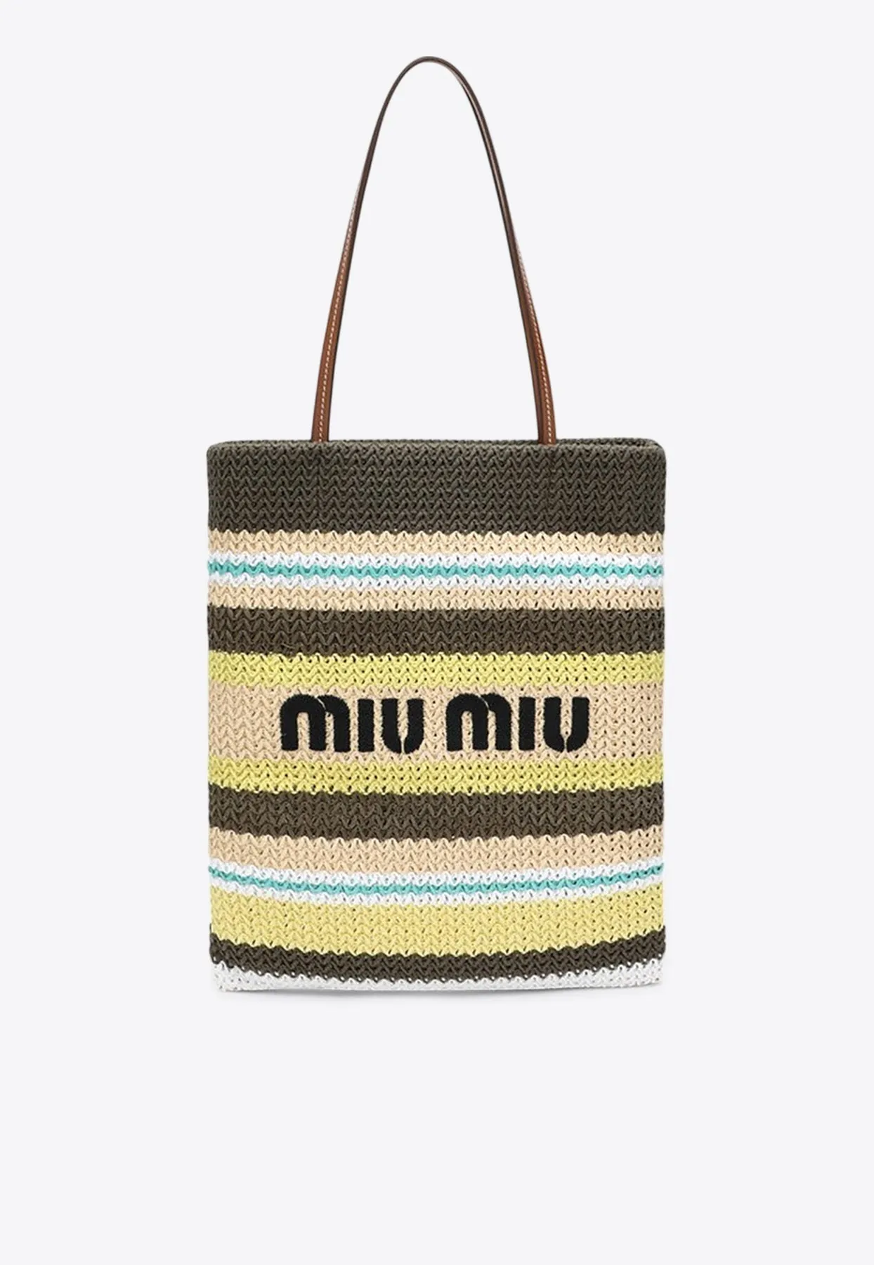 Logo Knitted Raffia Tote Bag