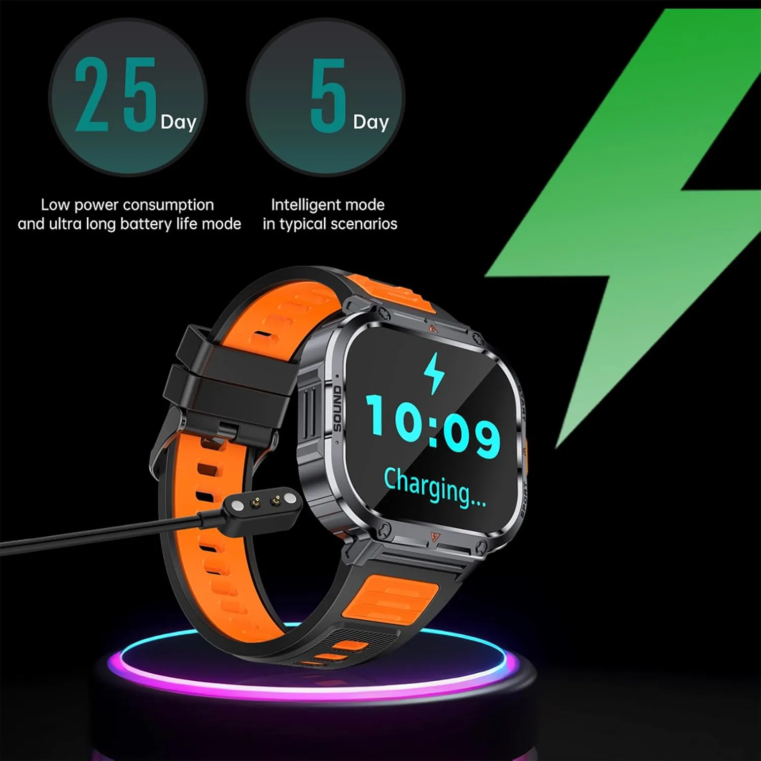 Loluka Big Screen Smart Watch for Men, 2.0'' HD Military Smartwatch with LED Flashlight 5ATM Waterproof Rugged Tactical Fitness Tracker (Answer/Make Calls)