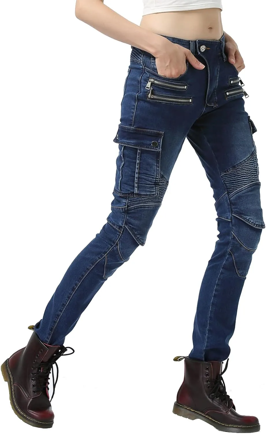 LOMENG Motorcycle Riding Pants Motocross Cycling Jeans Slim Stretch Pants CE Knee Hip Removable Armored for Women