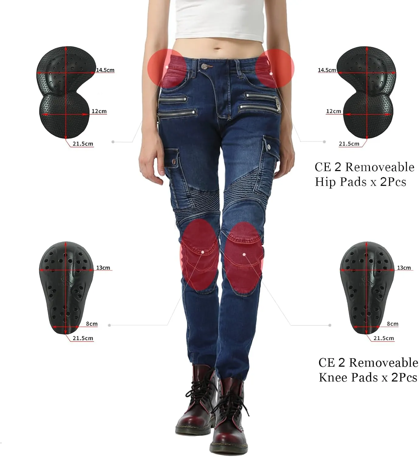 LOMENG Motorcycle Riding Pants Motocross Cycling Jeans Slim Stretch Pants CE Knee Hip Removable Armored for Women