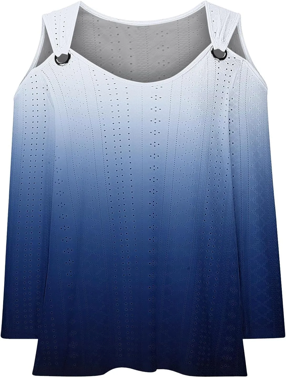 Long Shirts for Women Gradient Eyelet Cold Shoulder Crew Neck Fall Tee Shirts for Women 2024 Going Out Tops Casual