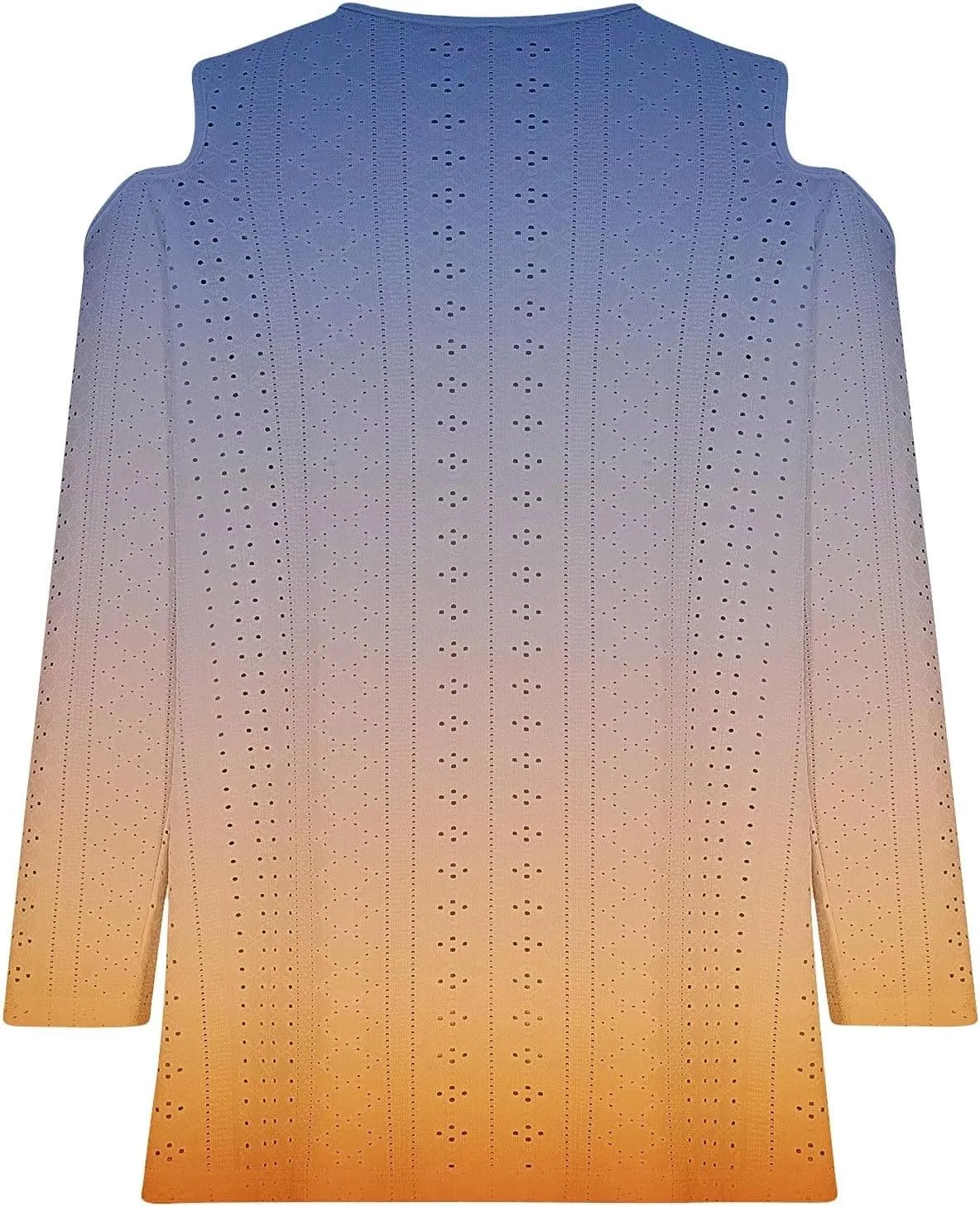 Long Shirts for Women Gradient Eyelet Cold Shoulder Crew Neck Fall Tee Shirts for Women 2024 Going Out Tops Casual