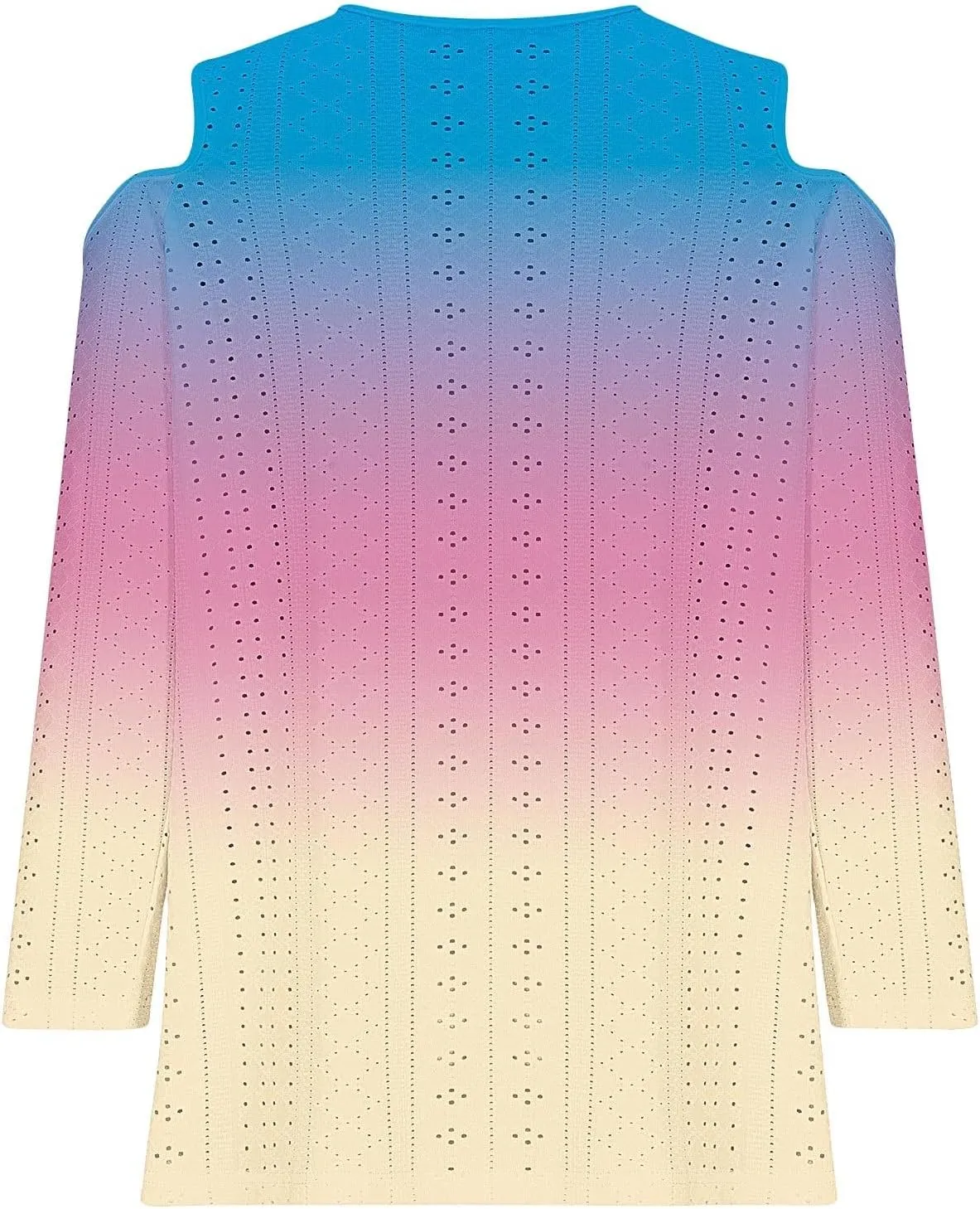 Long Shirts for Women Gradient Eyelet Cold Shoulder Crew Neck Fall Tee Shirts for Women 2024 Going Out Tops Casual