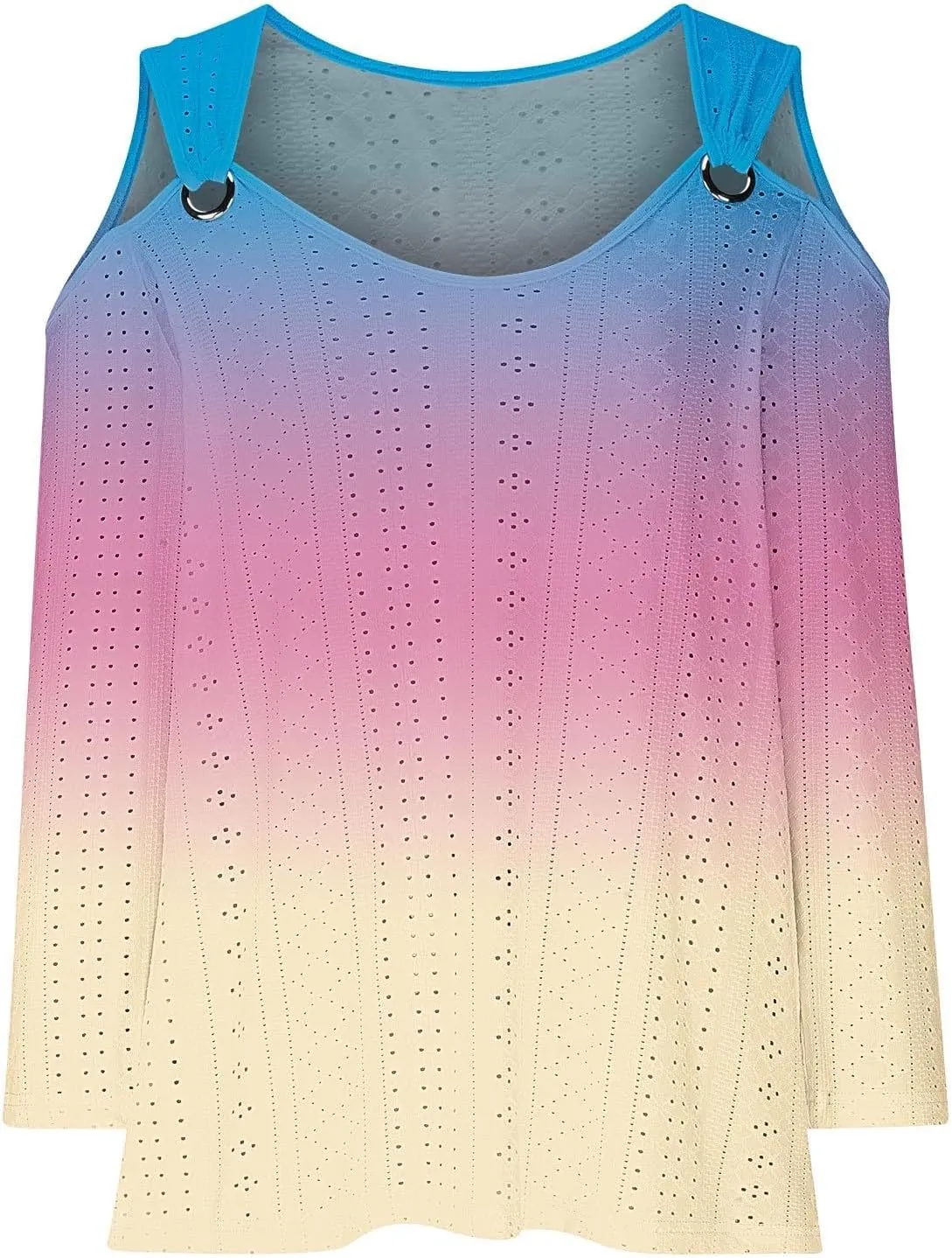 Long Shirts for Women Gradient Eyelet Cold Shoulder Crew Neck Fall Tee Shirts for Women 2024 Going Out Tops Casual
