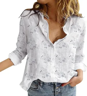 Long Sleeve Shirts for Women Short Sleeve Button Down Blouse Plus Size Collared Linen Work Blouse Tops with Pocket