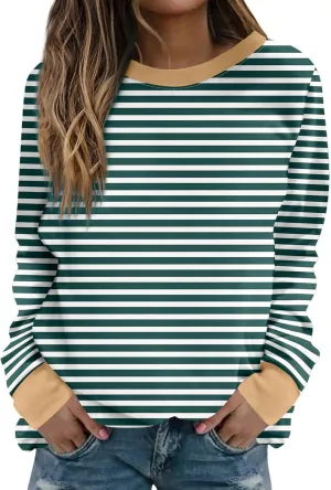 Long Sleeve T Shirts for Women Crewneck Causal Striped Blouse Tops Fall Fashion Vacation Pullover Ladies Clothes 2024