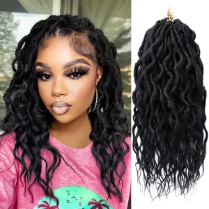 LOSMOEER Faux Locs Crochet Hair 12 Inch, 6 Packs Goddess Locs Crochet Hair for Women, Soft Locs Pre Looped Crochet Braids with Wavy Curly Ends Queen Locs Synthetic Braids Extensions (#1B)