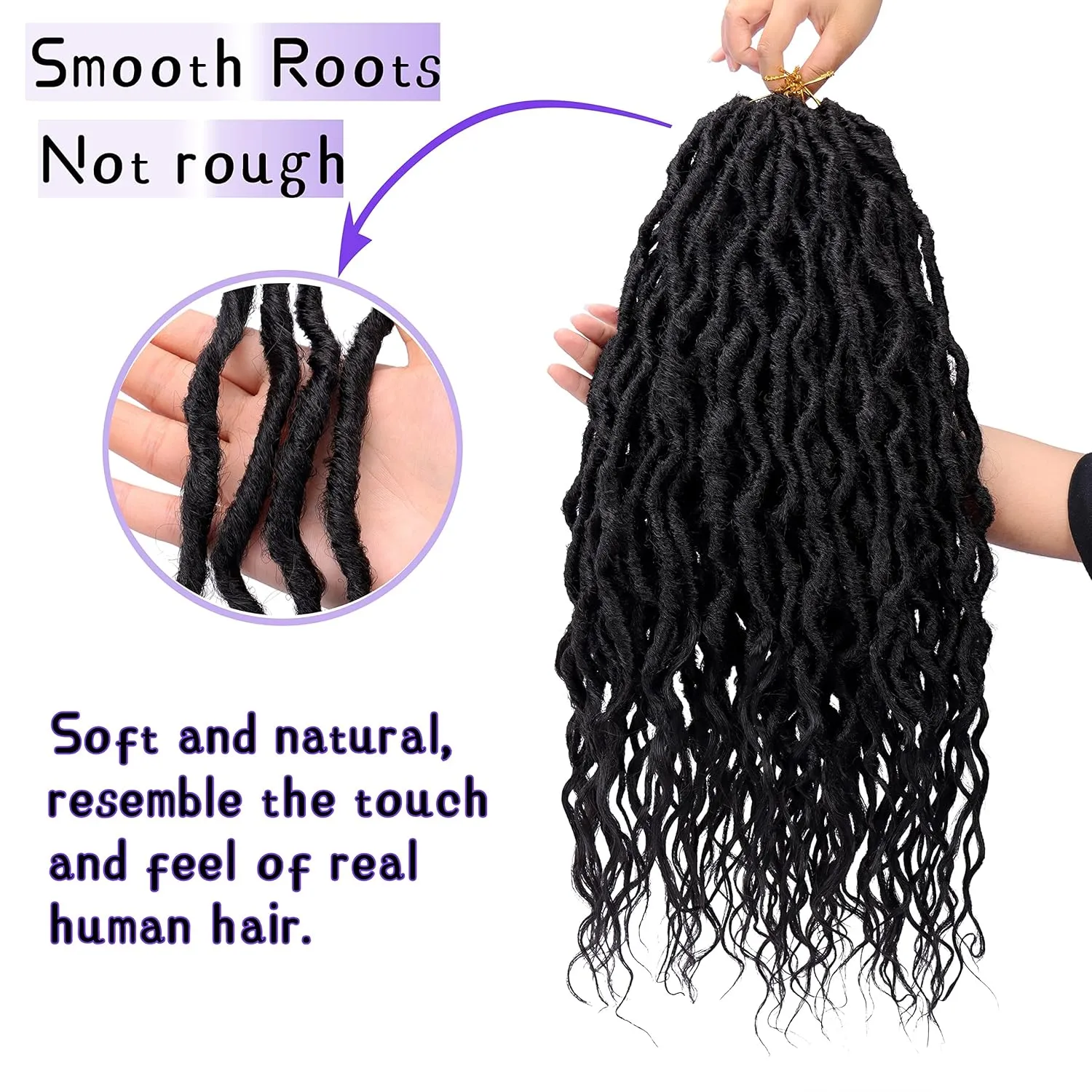 LOSMOEER Faux Locs Crochet Hair 12 Inch, 6 Packs Goddess Locs Crochet Hair for Women, Soft Locs Pre Looped Crochet Braids with Wavy Curly Ends Queen Locs Synthetic Braids Extensions (#1B)