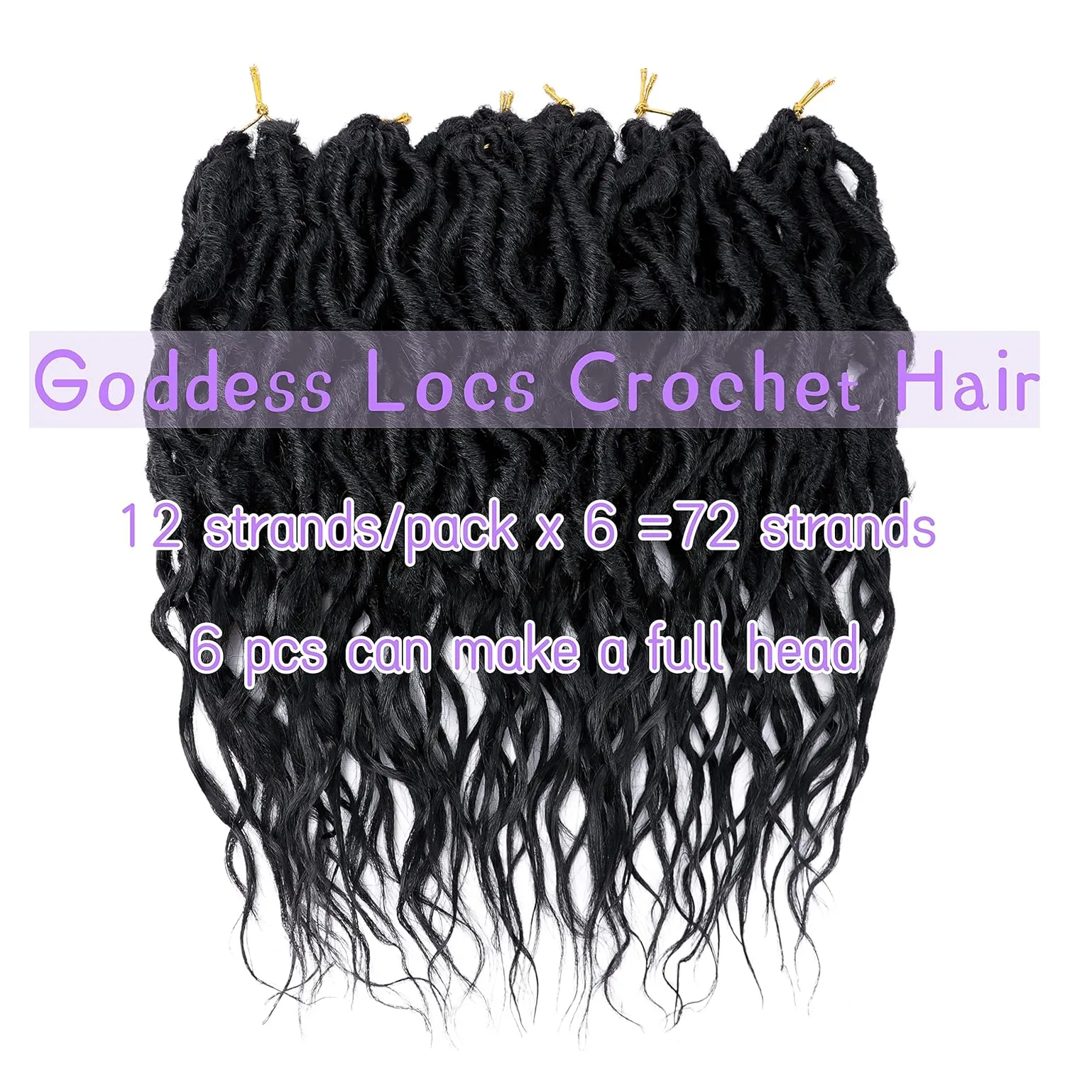 LOSMOEER Faux Locs Crochet Hair 12 Inch, 6 Packs Goddess Locs Crochet Hair for Women, Soft Locs Pre Looped Crochet Braids with Wavy Curly Ends Queen Locs Synthetic Braids Extensions (#1B)