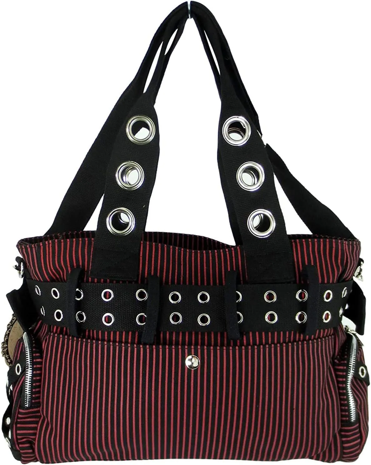 Lost Queen Striped Punk Rock Steampunk Purse with Handcuff Skull Charm