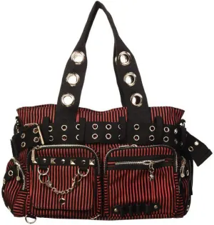 Lost Queen Striped Punk Rock Steampunk Purse with Handcuff Skull Charm
