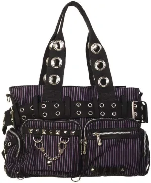 Lost Queen Striped Punk Rock Steampunk Purse with Handcuff Skull Charm