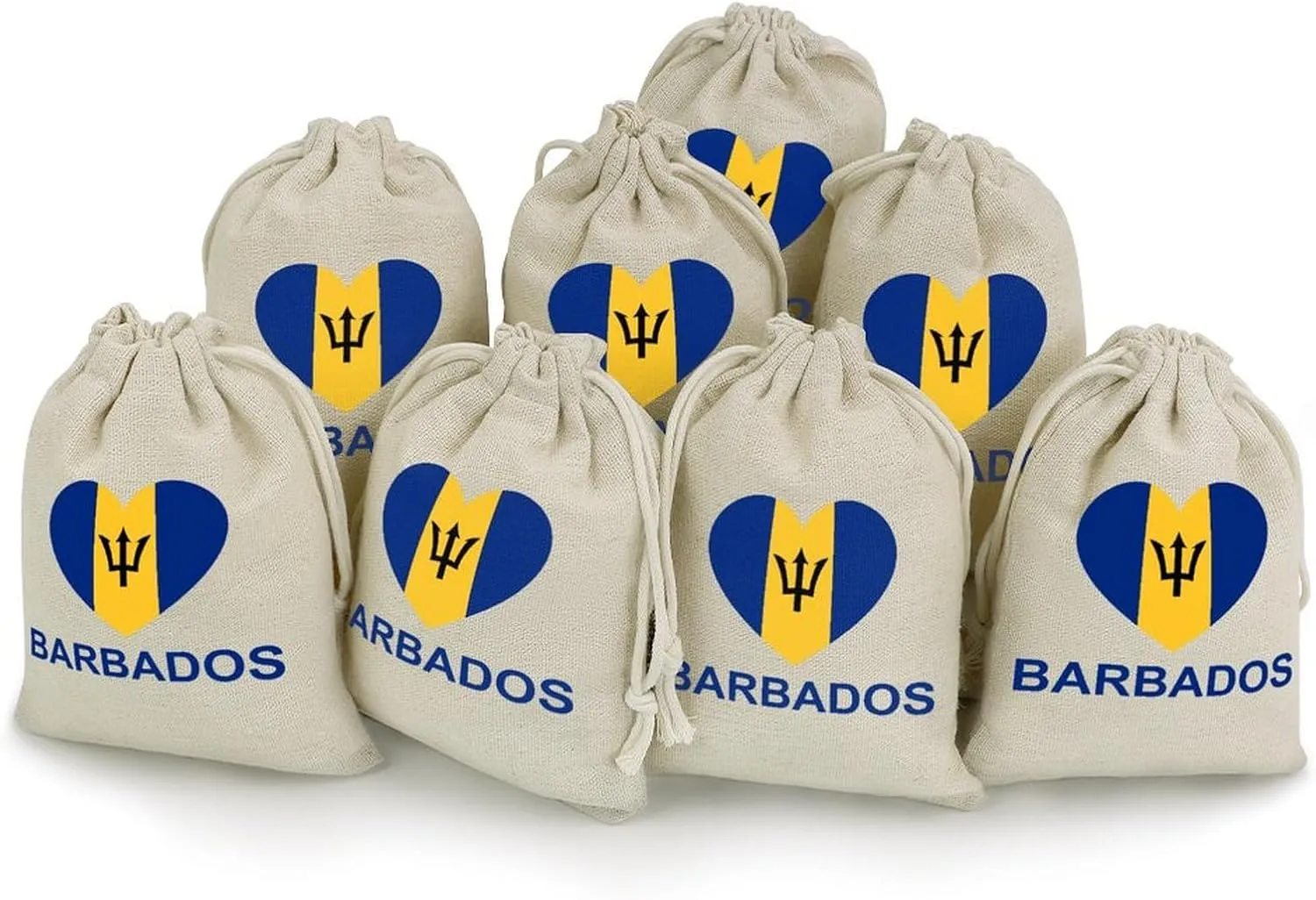 Love Barbados Cute Tag Drawstring Gift Bags 8 Sets Pockets DIY Jewelry Storage Pouches Wedding Party
