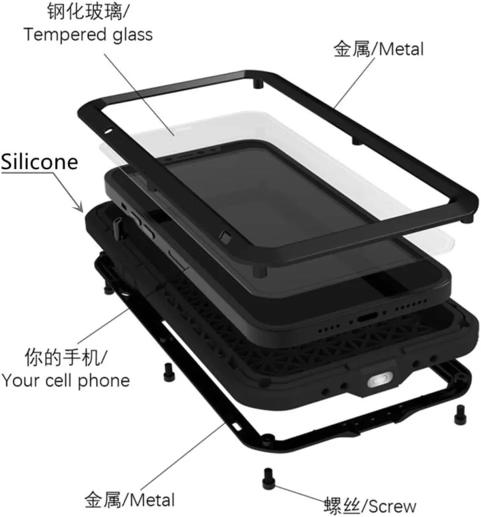 LOVE MEI Compatible with iPhone 13 Mini Case, Outdoor Sports Waterproof Military Heavy Duty Shockproof Dust/Dirt Proof Hybrid Aluminum Metal Silicone Tempered Glass Case Cover (Green)