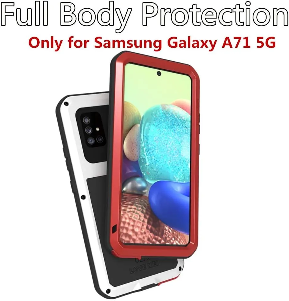 LOVE MEI Compatible with Samsung Galaxy A71 5G Case, Waterproof Military Heavy Duty Shockproof Dust/Dirt Proof Hybrid Aluminum Metal Silicone Tempered Glass Case Hard Cover (Yellow)