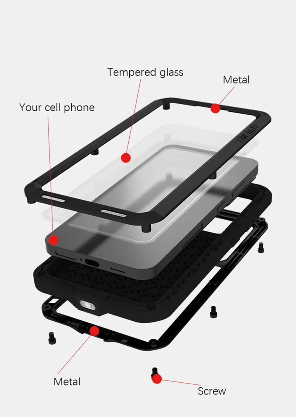LOVE MEI Compatible with Samsung Galaxy S24 Case, Outdoor Sports Waterproof Military Heavy Duty Shockproof Dust/Dirt Proof Hybrid Aluminum Metal Silicone Tempered Glass Full Body Cover (Black)