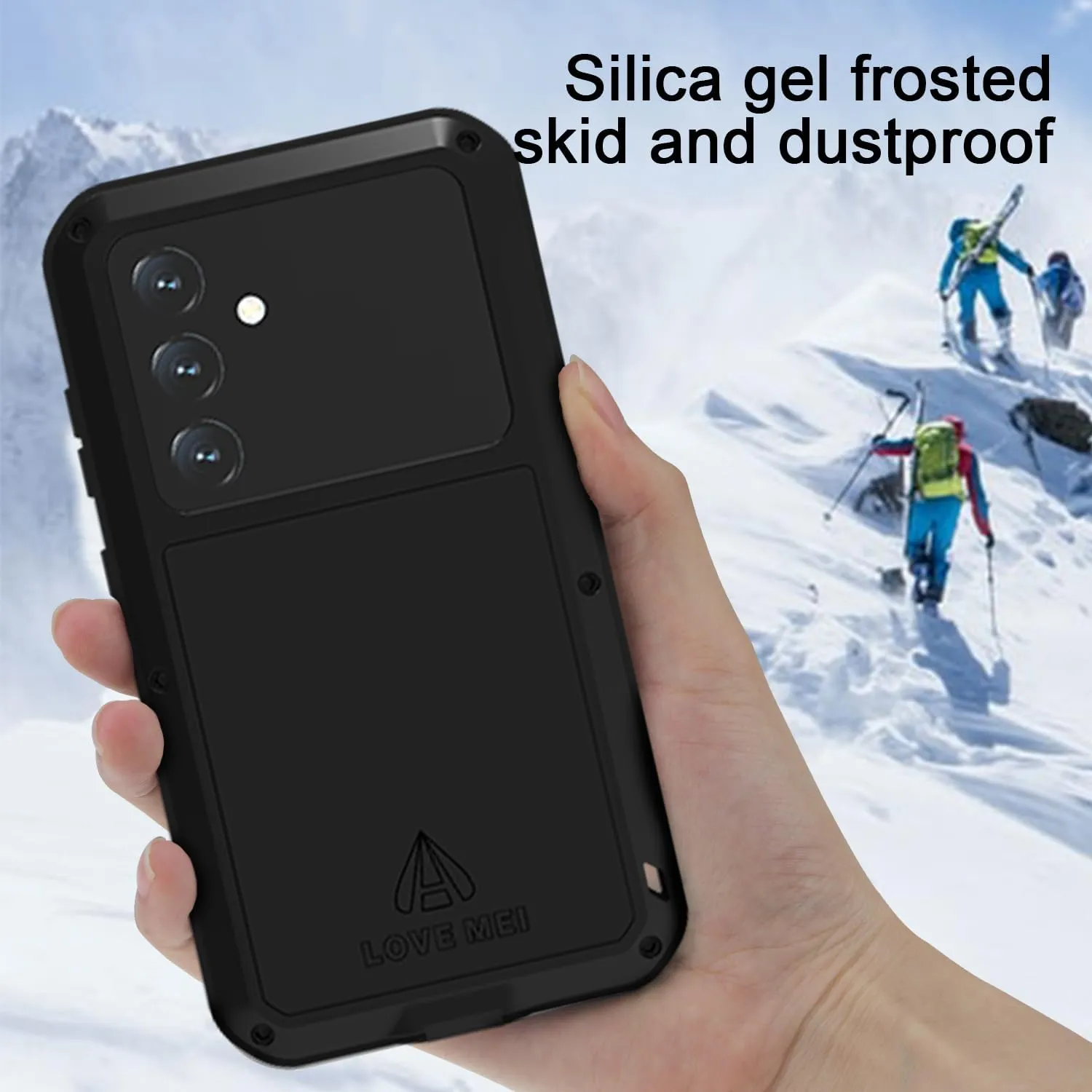 LOVE MEI Compatible with Samsung Galaxy S24 Case, Outdoor Sports Waterproof Military Heavy Duty Shockproof Dust/Dirt Proof Hybrid Aluminum Metal Silicone Tempered Glass Full Body Cover (Black)