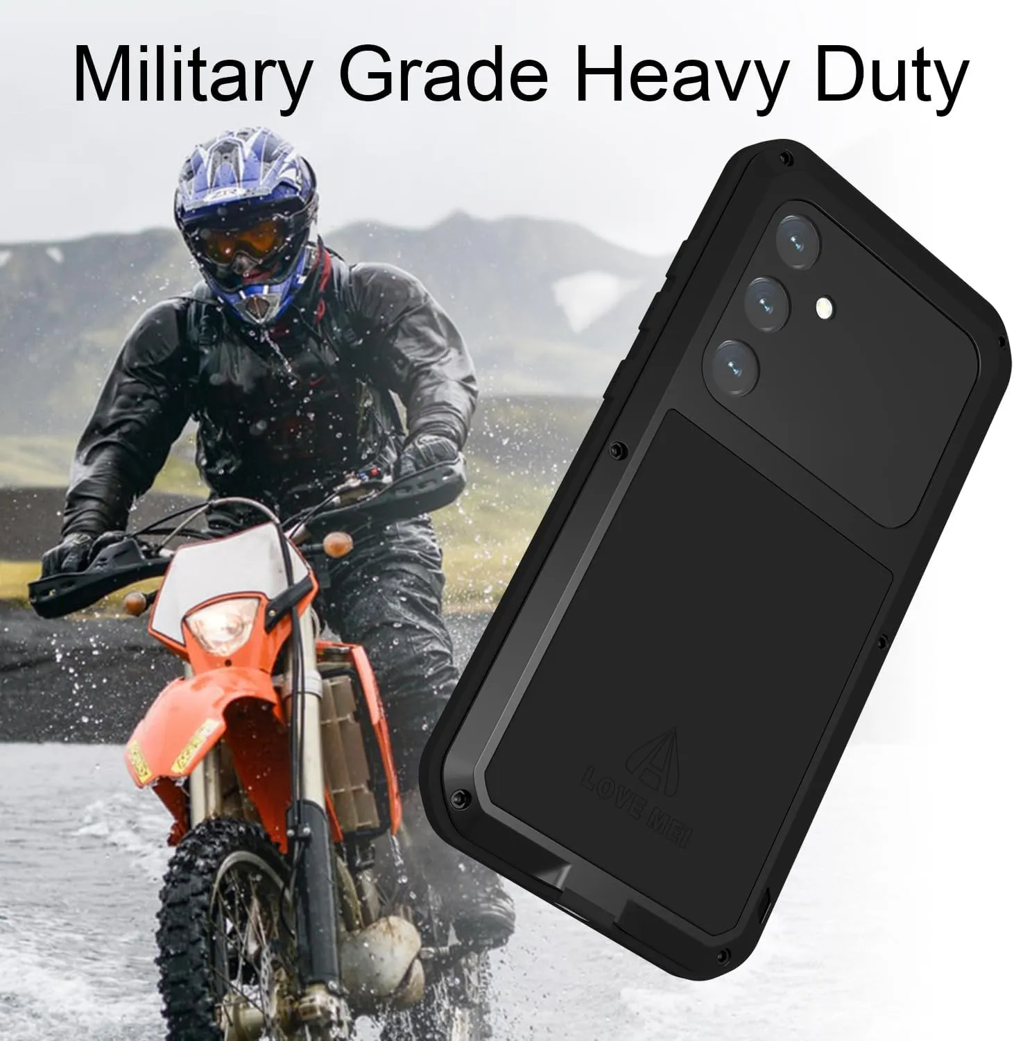 LOVE MEI Compatible with Samsung Galaxy S24 Plus Case, Outdoor Waterproof Military Heavy Duty Shockproof Dust/Dirt Proof Hybrid Aluminum Metal Silicone Tempered Glass Full Body Cover (Silver)