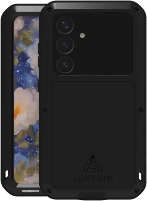 LOVE MEI Compatible with Samsung Galaxy S25 Case, Outdoor Sports Military Heavy Duty Shockproof Dustproof Hybrid Aluminum Metal Silicone Tempered Glass Hard Cover (Black)