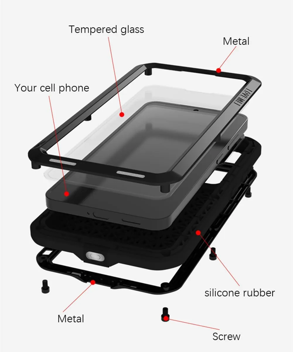 LOVE MEI Compatible with Samsung Galaxy S25 Case, Outdoor Sports Military Heavy Duty Shockproof Dustproof Hybrid Aluminum Metal Silicone Tempered Glass Hard Cover (Black)