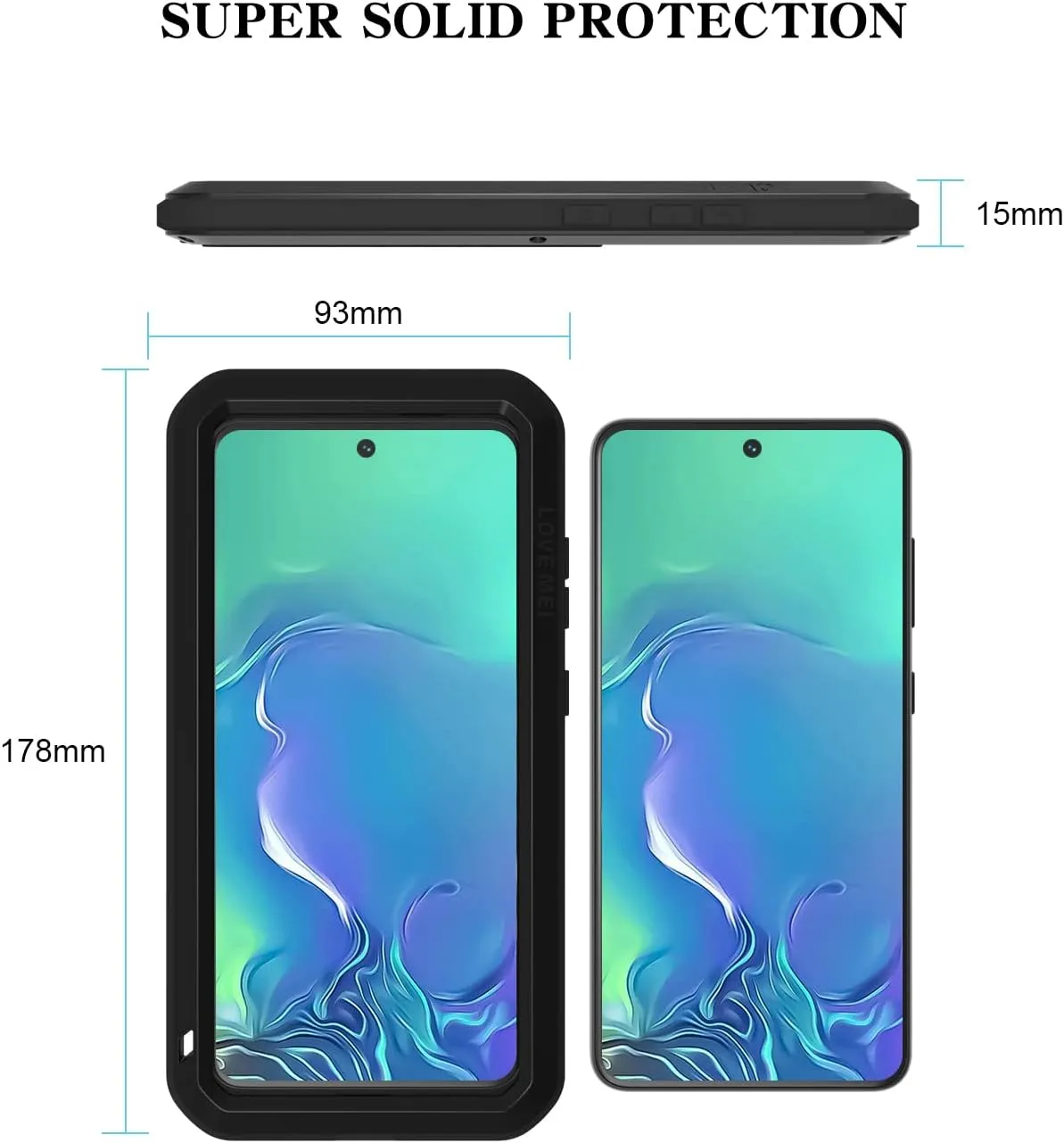LOVE MEI Military Rugged Case for Samsung Galaxy S21 Fe, with Tempered Glass Screen Protector, Shockproof Dustproof Scratch Proof Hybrid Metal and Silicone Gel Heavy Duty Full Body Cover Black