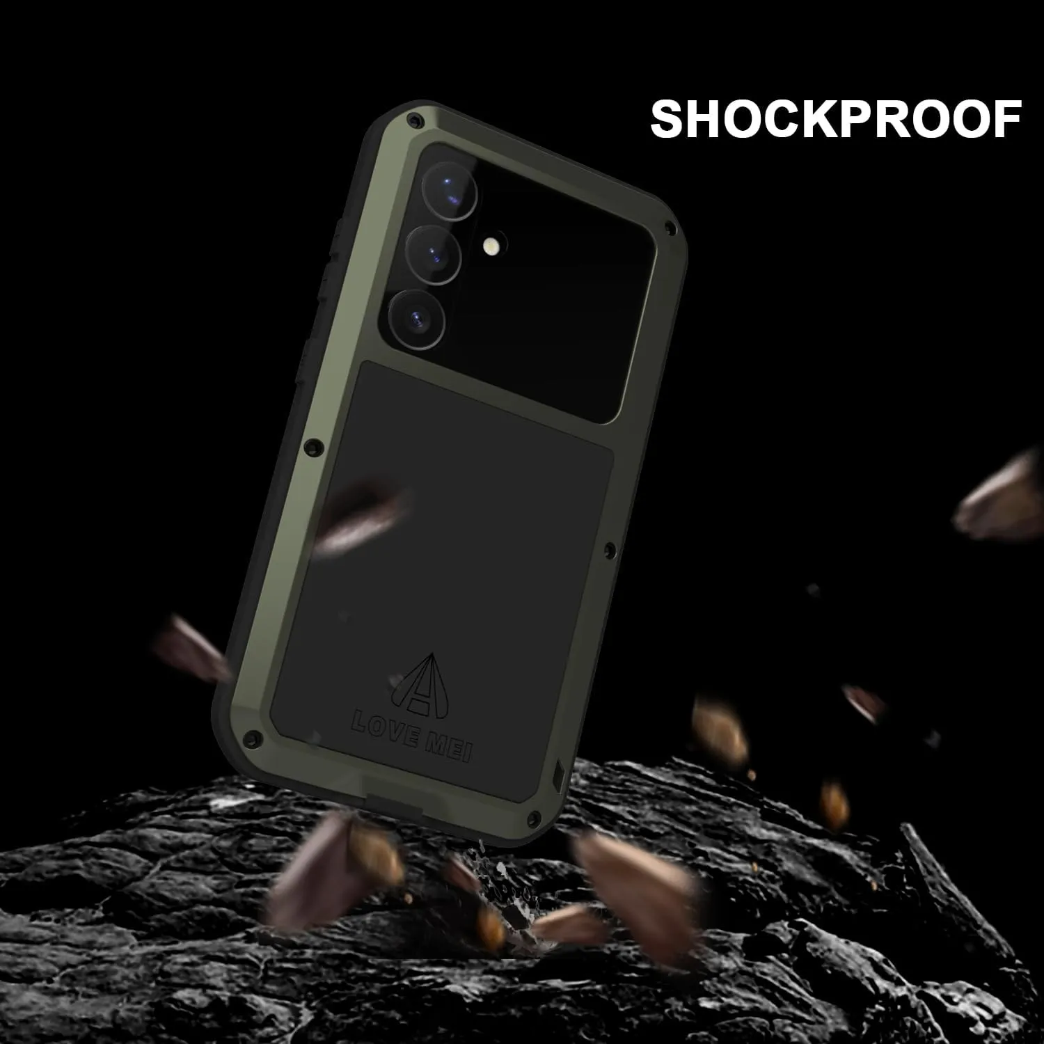 LOVE MEI Military Rugged Case for Samsung Galaxy S25, with Tempered Glass Screen Protector, Shockproof Dustproof Scratch Proof Hybrid Metal and Silicone Gel Heavy Duty Full Body Cover Green