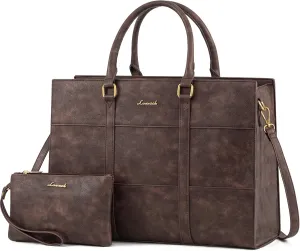 LOVEVOOK Laptop Bag for Women, 15.6 Inch Laptop Tote Bag, Vintage Leather Work Bags for Women, Waterproof Computer bag with Clutch Purse, Large Capacity Briefcase, Business Office Bag
