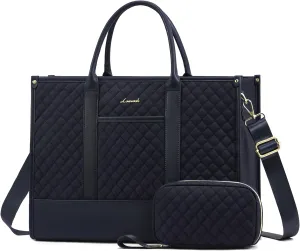 LOVEVOOK Laptop Bags for Women, 15.6 inch Waterproof Work Tote Bag with Clutch, Professional Teacher Computer Purse Lightweight Shoulder Bag Travel, Quilted, Dark Blue