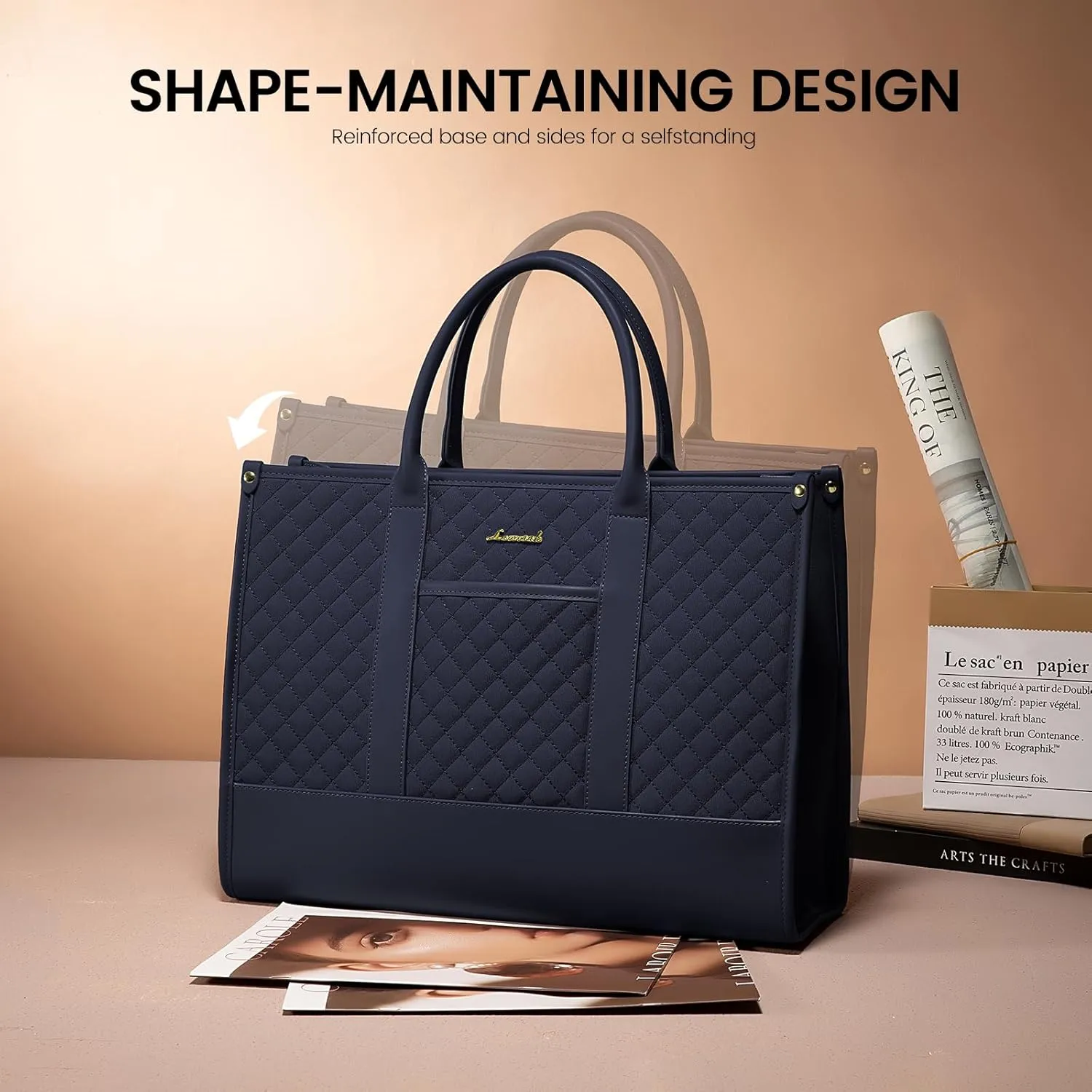 LOVEVOOK Laptop Bags for Women, 15.6 inch Waterproof Work Tote Bag with Clutch, Professional Teacher Computer Purse Lightweight Shoulder Bag Travel, Quilted, Dark Blue