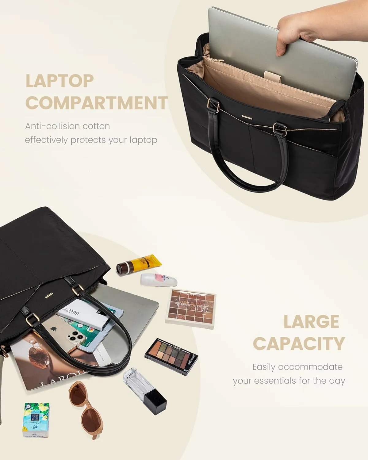 LOVEVOOK Laptop Tote Bag for Women Work, 17.3inch Work Teacher Tote Bag, Large Capacity Computer Briefcase Bags Shoulder Bag for Office Travel