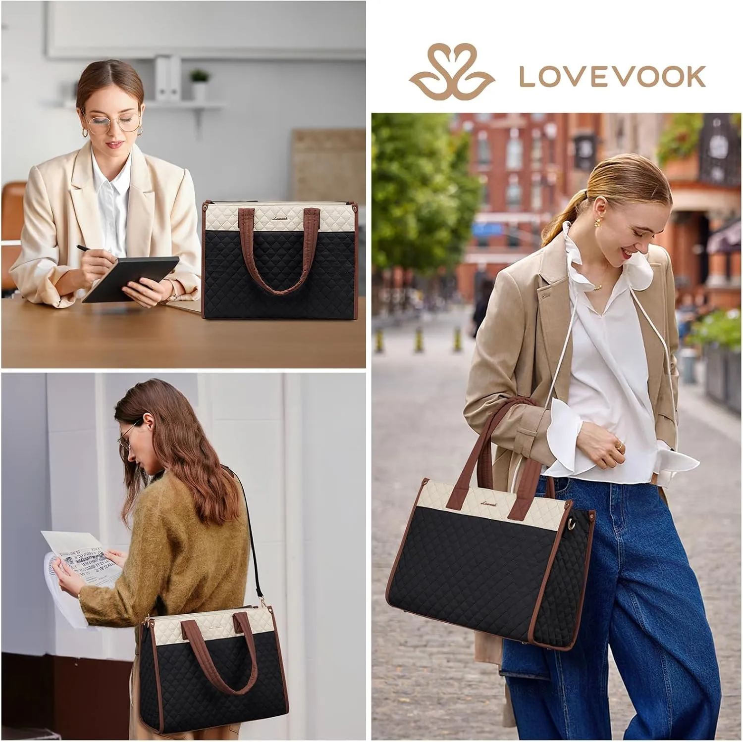 LOVEVOOK Laptop Tote for 17.3inch laptops - Quilted Women's Professional Teacher Business Bag - Lightweight Shoulder, Travel Bag