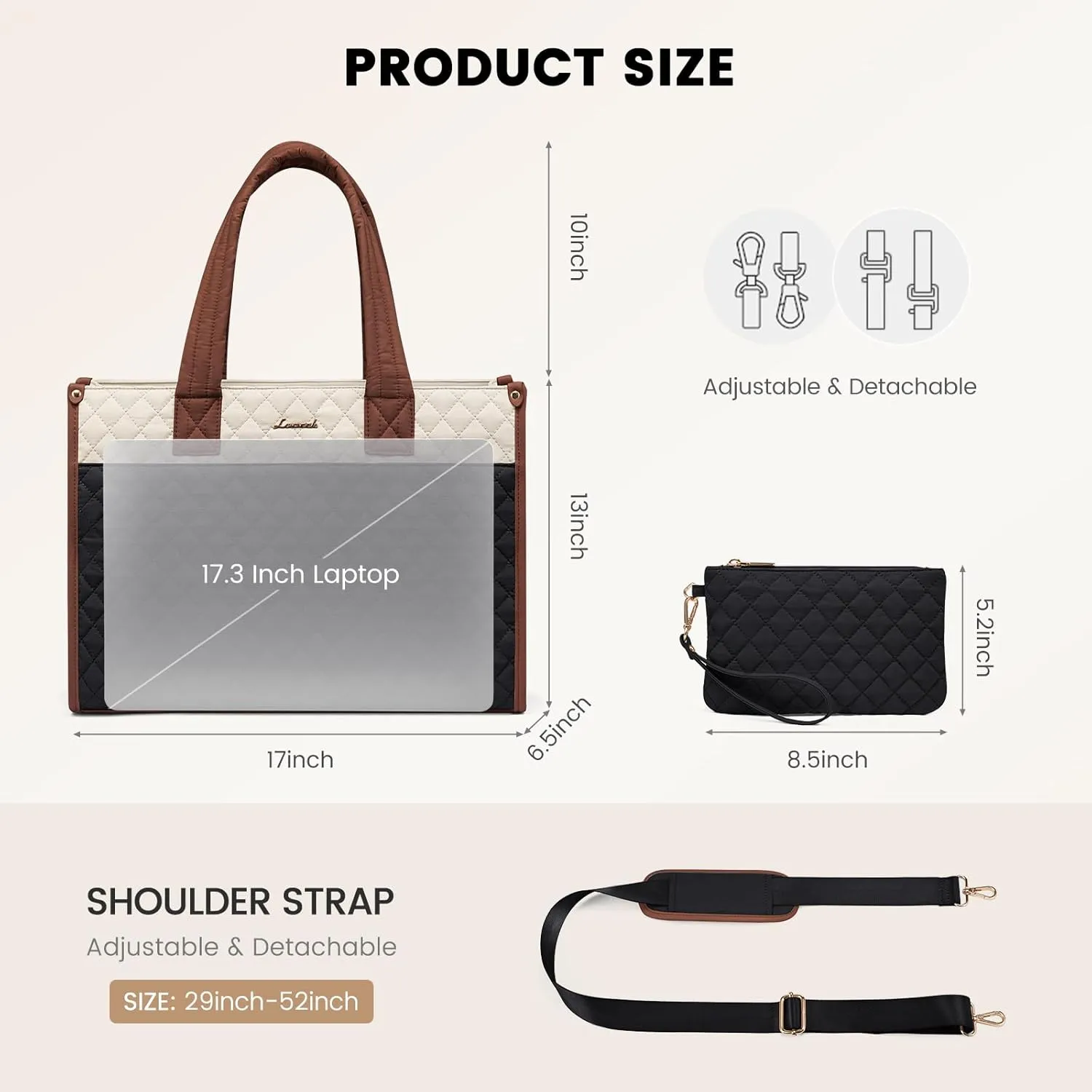 LOVEVOOK Laptop Tote for 17.3inch laptops - Quilted Women's Professional Teacher Business Bag - Lightweight Shoulder, Travel Bag