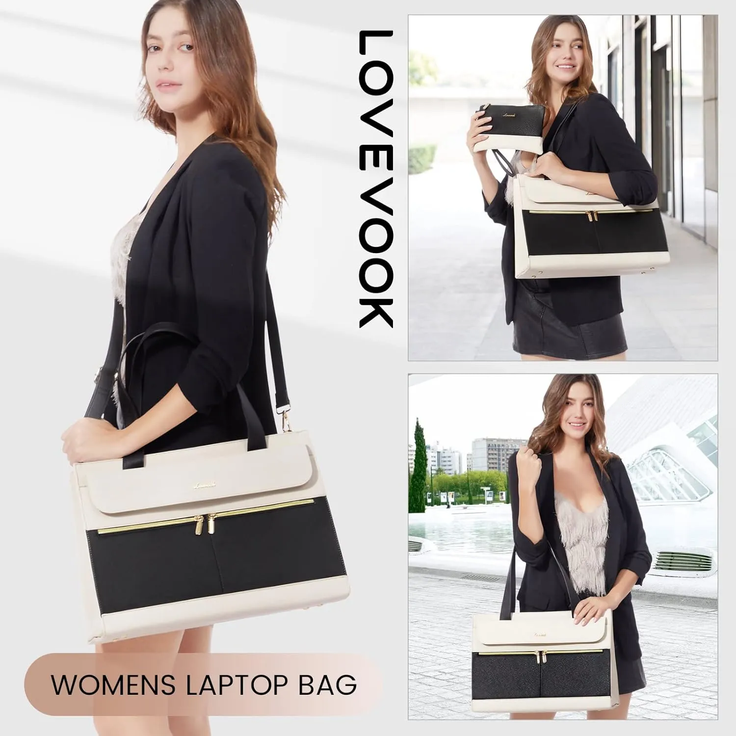 LOVEVOOK Laptop Tote for Women - 15.6 Inch Professional Leather Computer Briefcase - Waterproof Shoulder Bag - Large Capacity Business & Office Bag
