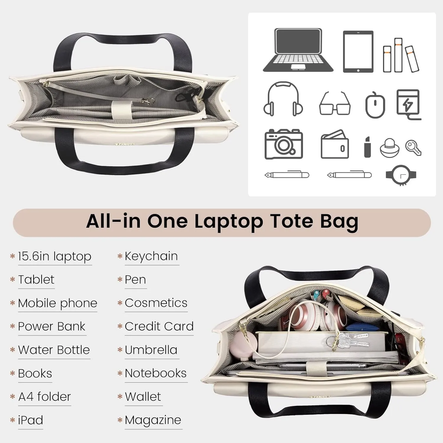 LOVEVOOK Laptop Tote for Women - 15.6 Inch Professional Leather Computer Briefcase - Waterproof Shoulder Bag - Large Capacity Business & Office Bag
