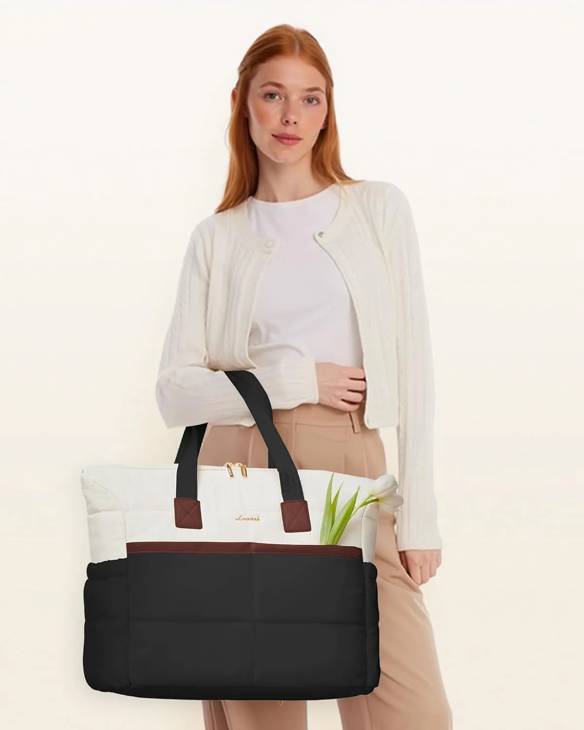 LOVEVOOK Tote Bag for Women,Light Puffer Tote Bag with Multi-pockets,Stylish Carry on Laptop Bags for Daily,Travel,Work,Gym