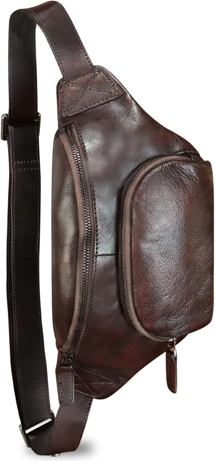 LRTO Genuine Leather Waist Bag Hip Bag Fanny Packs for Women and Men Real Leather Fanny Bag Sling Bag Crossbody Bags Chest Purses (Coffee), LRTO-77481
