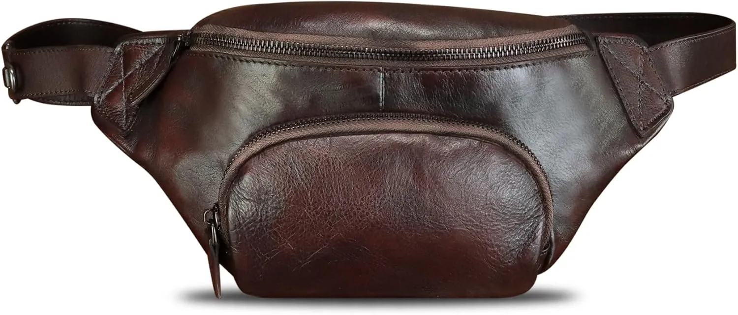 LRTO Genuine Leather Waist Bag Hip Bag Fanny Packs for Women and Men Real Leather Fanny Bag Sling Bag Crossbody Bags Chest Purses (Coffee), LRTO-77481