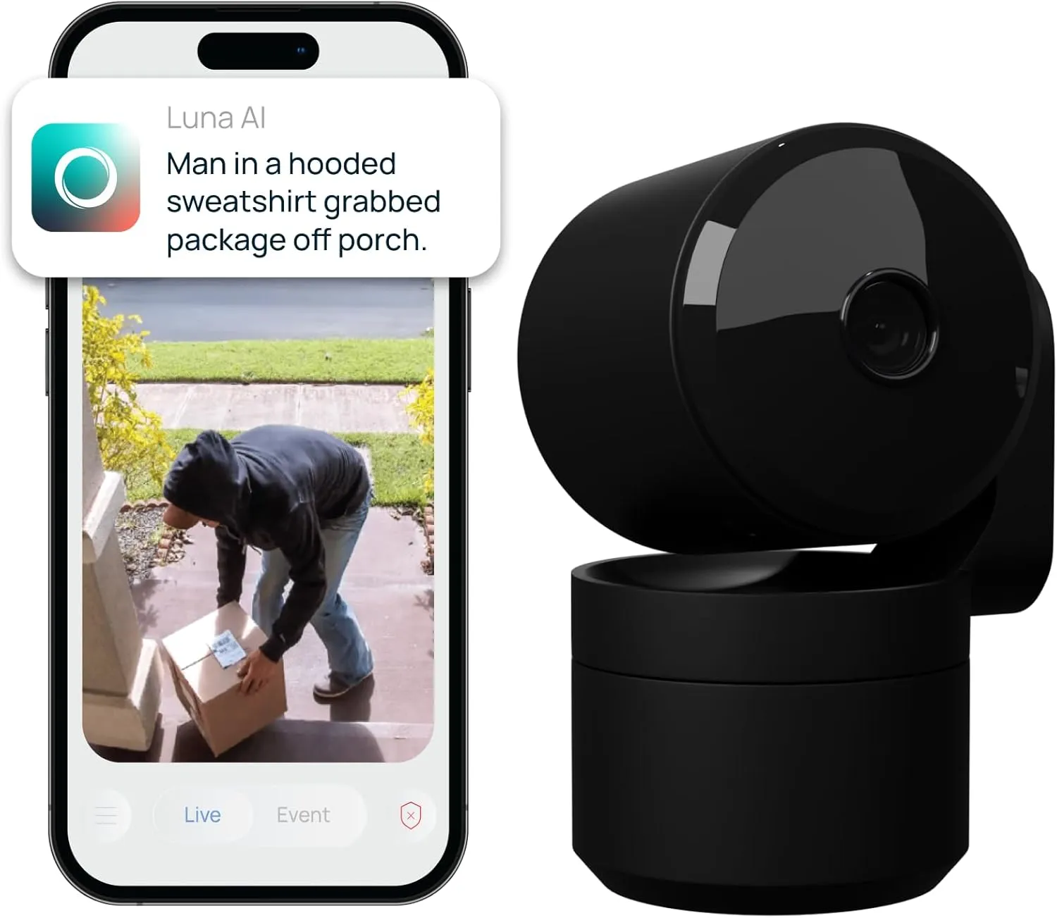 Luna Cameras for Home Security Indoor, Advanced AI Motion Detection, 360° Pan/Tilt, Plug-in, Night Vision, 2.4GHz Wi-Fi, 2-Way Audio, Nanny Pet Dog Camera with Phone App (Black)