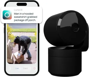 Luna Cameras for Home Security Indoor, Advanced AI Motion Detection, 360° Pan/Tilt, Plug-in, Night Vision, 2.4GHz Wi-Fi, 2-Way Audio, Nanny Pet Dog Camera with Phone App (Black)